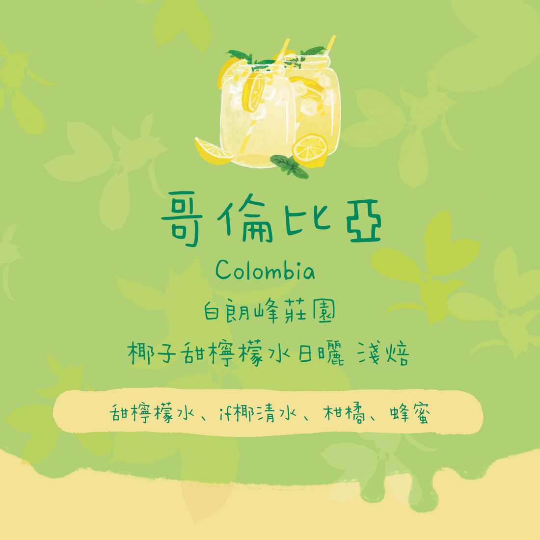 【最後幾包 - Lemonade】哥倫比亞｜白朗峰莊園 椰子甜檸檬水日曬 淺焙｜咖啡豆 掛耳包
